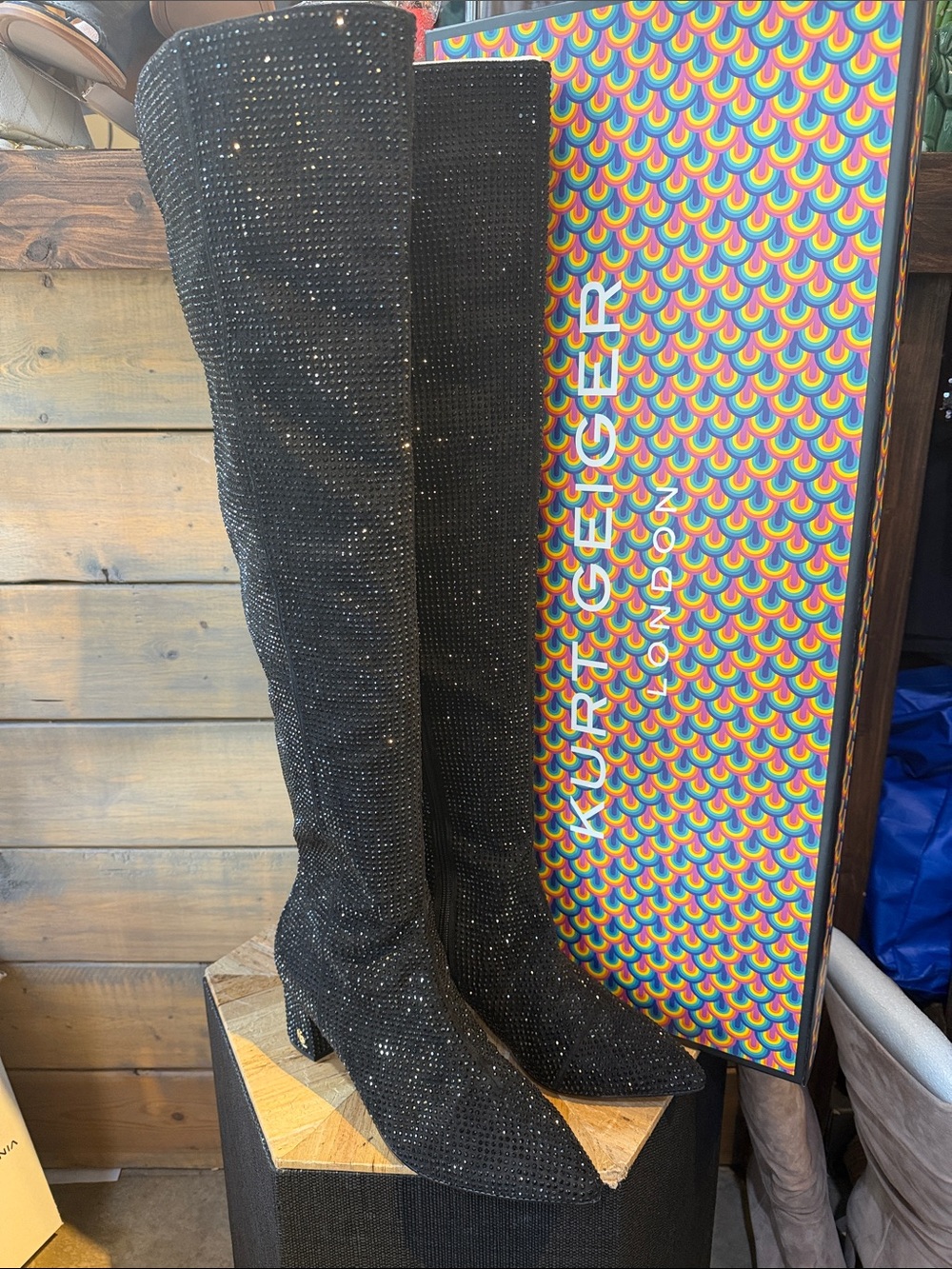 Kurt Geiger Black Sparkle Over-the-Knee Boots